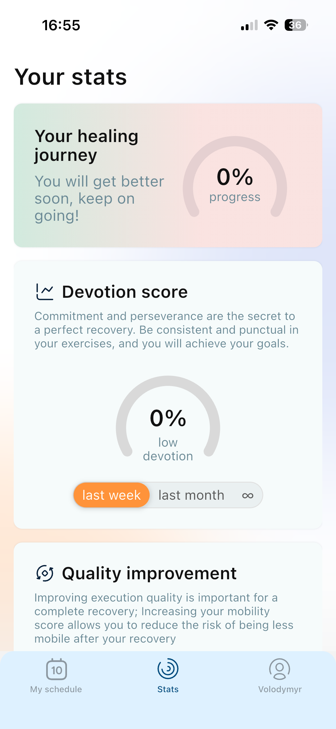 Schermata delle statistiche e dei progressi di IMO